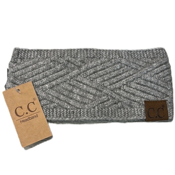 C.C.Classic Knit Women’s Diagonal Criss-Cross Patterned Head Wrap Headband Gray - Picture 1 of 4